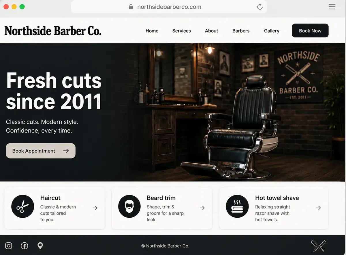 Sample barber shop website used as a scan example